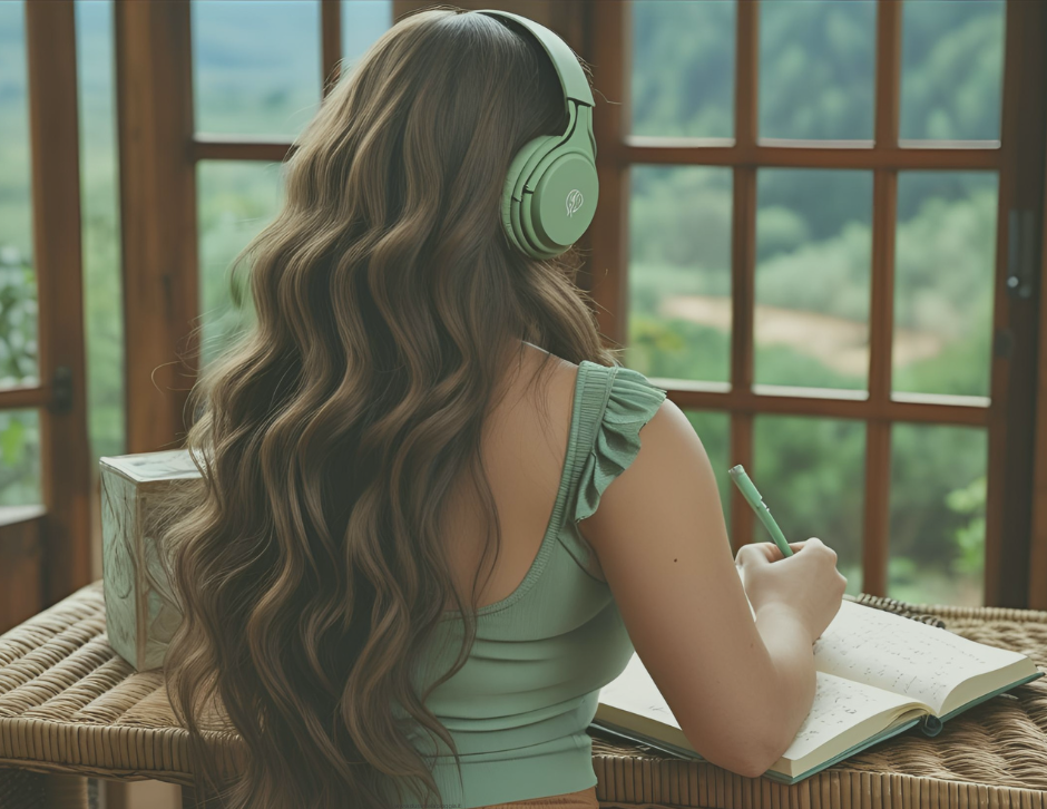 Immagine di ragazza di spalle che scrive sul suo diario - COPERTINA morning routine efficace